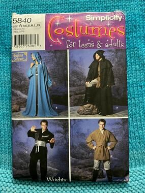 Simplicity 5840 Sewing pattern cloak cape tunic jedi costume size XS